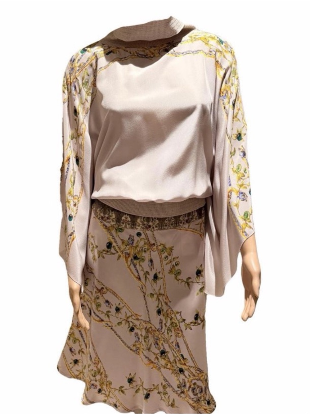 Roberto Cavalli Cream Floral-Print Midi Skirt